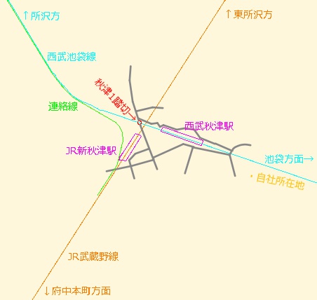 西武池袋線秋津1踏切の周辺地図